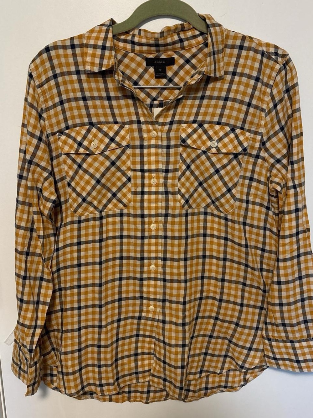 Cabincore Heritage J.Crew NWT Size 10 Mustard Navy Plaid Button Down Fall Shirt